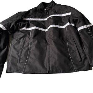 Women's Black and White Motorcycle Jacket with Reflective Stripes
